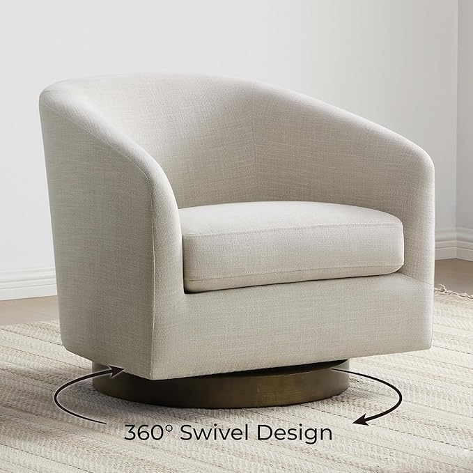 CHITA Swivel Accent Chair, FSC Certified Upholstered Fabric Barrel Chair for Living Room, Fully Assembled, Linen-Ruum Studio Home