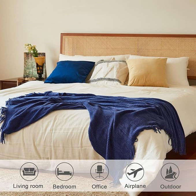 lifein Throw Blanket for Couch, Soft Boho Decor Bed Throw,Cozy Blue Chenille Knitted Small Farmhouse Lightweight Throw for Spring(Blue,60 * 80")-Ruum Studio Home