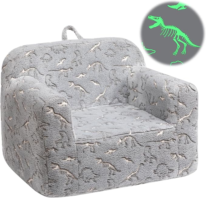 ALIMORDEN Kids Ultra-Soft Snuggle Foam Filled Chair, Glow-in-The-Dark Dinosaurs Fossil Pattern Toddler Cuddly Sherpa Reading Couch for Boys and Girls-Ruum Studio Home