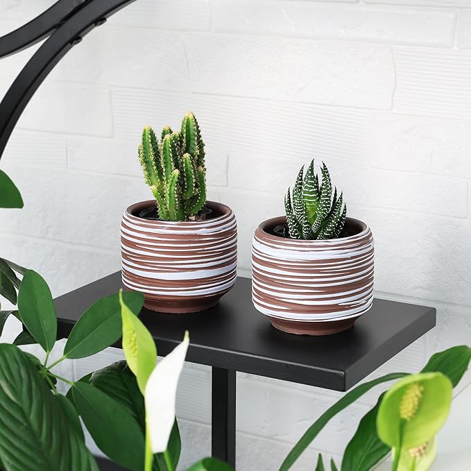 Mini Succulent Planter Set – 3.7 Inch Ceramic Pots with Drainage for Indoor Plants, Small Decorative Flower Pots for Cactus and House Plants, Set of 4-Ruum Studio Home