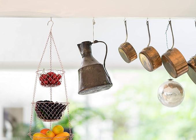 IBERG 3-Tier Fruit Basket Hanging Baskets for Storage - Kitchen Bathroom Organizer (Copper)-Ruum Studio Home