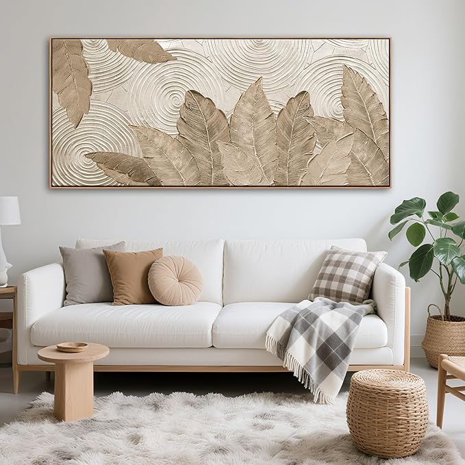 Minimalist & Modern Art for Bedroom Decor Framed Abstract & Textured Artwork for Walls Neutral & Contemporary Beige Pictures - 3D Artwork for Living Room and Boho Style 31×70IN-Ruum Studio Home