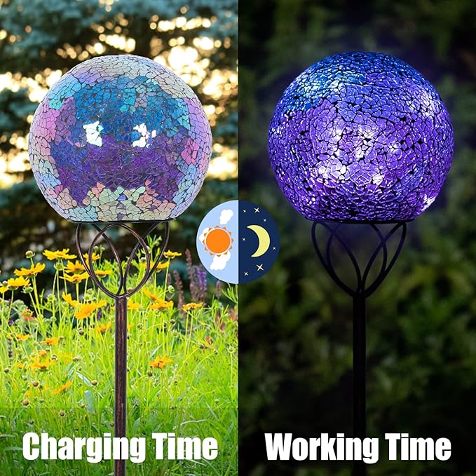 VCUTEKA Solar Lights Outdoor Garden Decor Mosaic Solar Garden Lights Waterproof Glass Ball LED Pathway Stake Light for Landscape Lawn Patio Yard Decoration Purple 6 inch-Ruum Studio Home