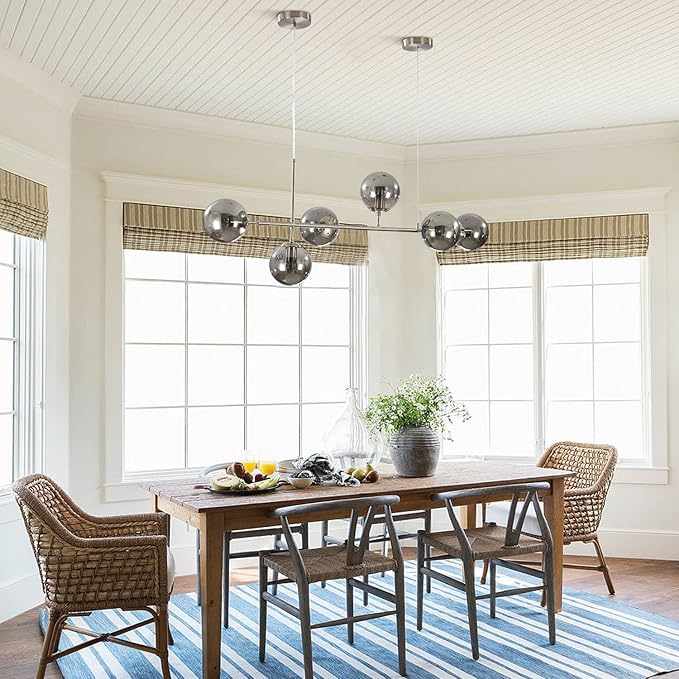 KCO Modern 6-Light Ceiling Pendant Lighting Mid-Century Glass Globes Sputnik Pendant Lamp Hanging Adjustable Chandelier for Kitchen Island Living Dining Room (Silver+Smoke Grey)-Ruum Studio Home