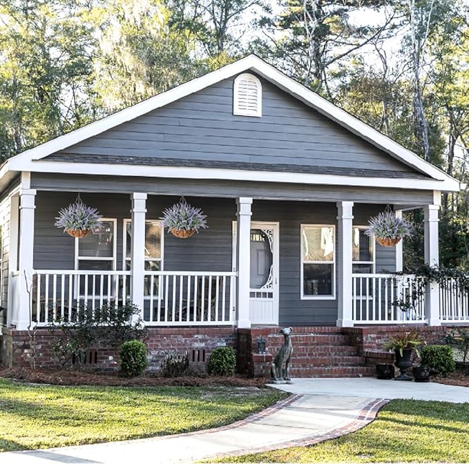 Artificial Hanging Flowers with Basket Fake Summer Lavender for Outdoor Decor, 12 Bundles Faux Purple Outside Decoration Realistic UV Resistant Plants for Porch Balcony Patio Garden Yard-Ruum Studio Home