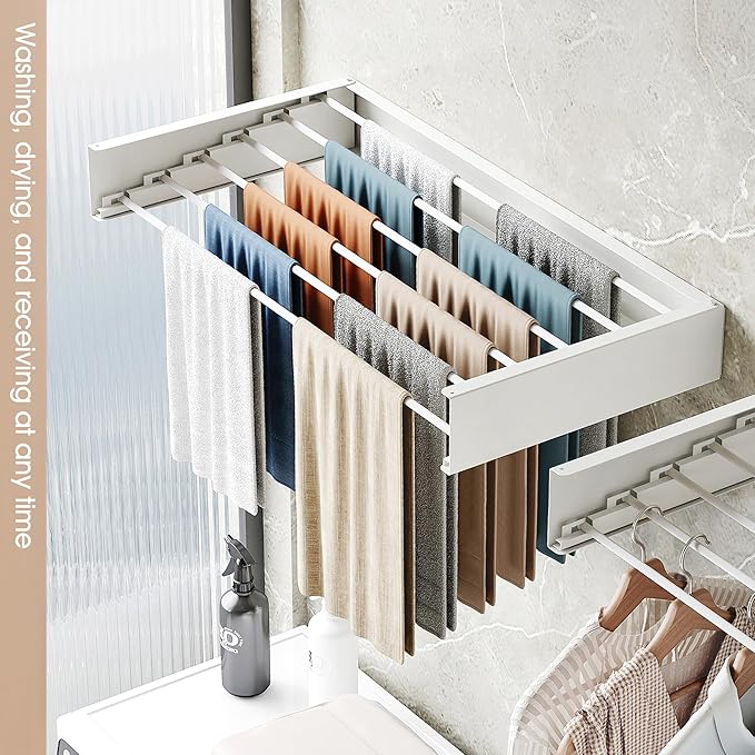 Wall Mounted Drying Rack,Drying Rack Clothing,Collapsible Hanging Racks for Laundry(35.5"-White)-Ruum Studio Home