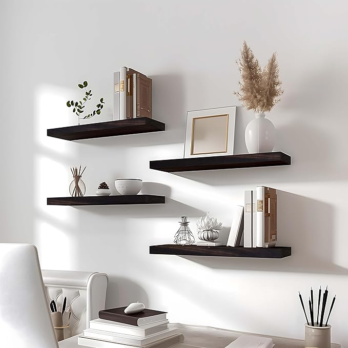 Brown Wood Floating Shelves for Wall Rustic Wall Shelves for Bedroom Set of 6-Ruum Studio Home
