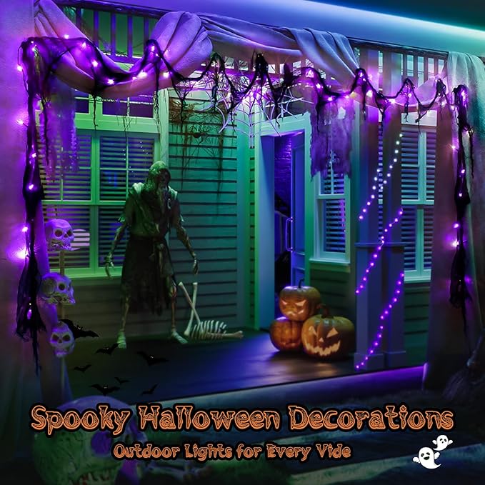 Halloween Horror Atmosphere Lights, Orange&Purple LED String Lights with 9.9FT Creepy Black Gauze, Battery Powered with Timer & 8 Flashing Modes (Purple)-Ruum Studio Home