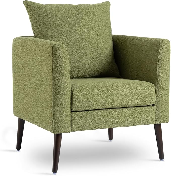 Barrel Accent Chair Set of 2 with Back Pillow, Large Upholstered Armchair with Solid Wood Legs Modern Reading Chairs for Living Room Bedroom-Ruum Studio Home