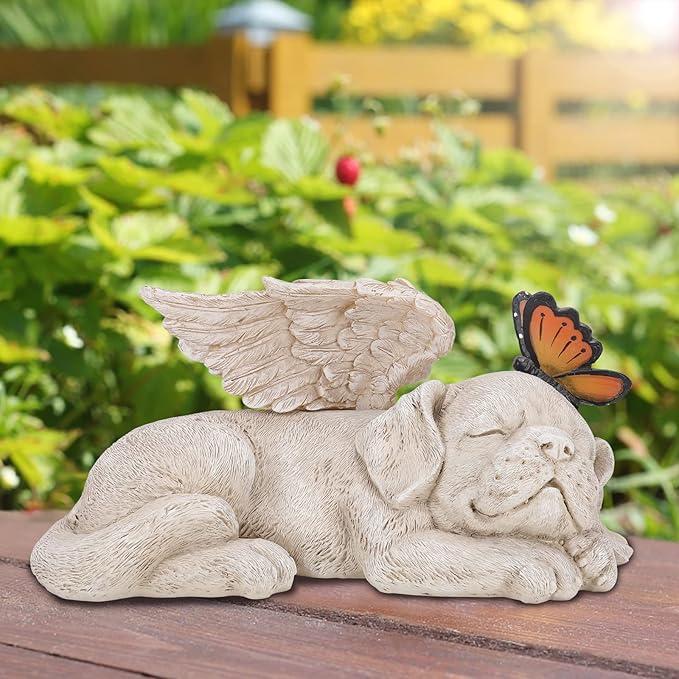 WONDER GARDEN Sleeping Dog Angel Statue with Solar Light - Pet Memorial Stone, in Memory of Dog, Marker Tribute Statues, Resin Guardian Angels, Bereavement Gift-Ruum Studio Home