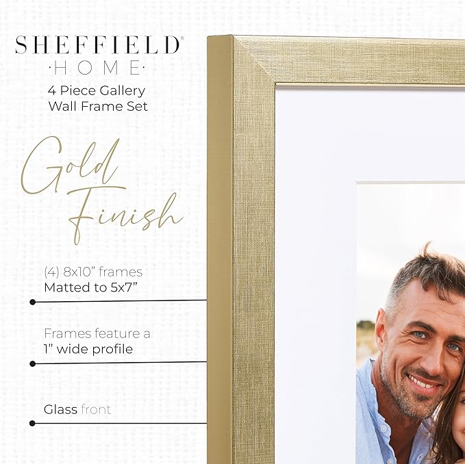 Sheffield Home 4 Piece Gallery Wall Frame Set, 8x10 Inch, Gold-Ruum Studio Home