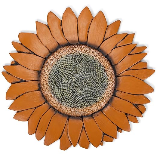 NAT & Jules Sunflower Shaped Dimensional Indoor Outdoor 12 inch Cast Resin Decorative Garden Stepping Stone, Patio, Walkway Sculpture Yard Art, Orange-Ruum Studio Home