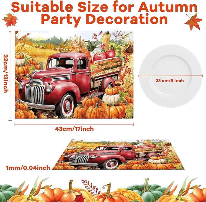 Fall Placemats Set of 6 Thanksgiving Pumpkin Plastic Table Mats Farmhouse Rustic Place Mats Sunflower Dinner Mat Autumn Seasonal Holiday Party Decoration for Indoor Outdoor Party Kitchen Dining-Ruum Studio Home