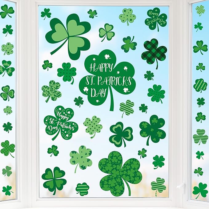 9 Sheets St Patricks Day Window Clings, 115 PCS St Patrick's Day Shamrock Window Stickers for St Patricks Day Decorations, Green Static Spring Window Clings for Glass Windows St Patricks Day Decor-Ruum Studio Home