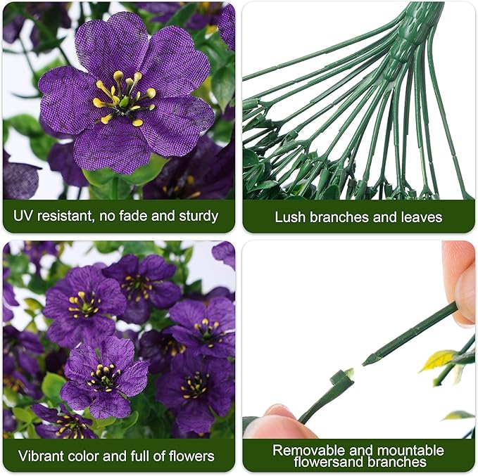 Artificial Faux Hanging Flowers Plants for Spring Outdoor Outside Decoration, 2 PCS Fake Silk Daisy with Eucalyptus UV Resistant Realistic Trailing Vines for Balcony Patio Porch (Dark Purple)-Ruum Studio Home