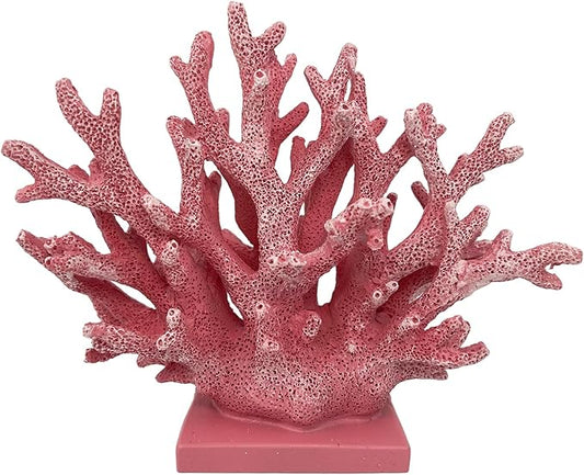 5.8" H Pink Coral Decor - Resin Coral Statue, Nautical Decor for Home, Bedroom, Bathroom, Living Room, Ocean Themed Cabinet Shelf Tabletop Decoration-Ruum Studio Home