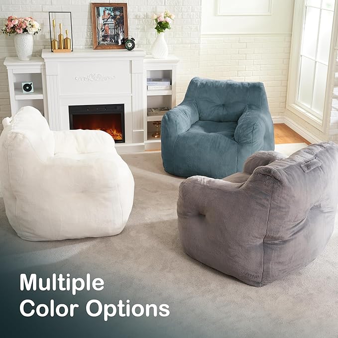 Hobestluk Bean Bag Chair for Adult Small Bean Bag Chairs with Arms Furry Beanbag Chair with Foam Filler Stuffed Bean Bag Sofa for Reading in Bedroom Living Room and Dorms (Blue Grey)-Ruum Studio Home
