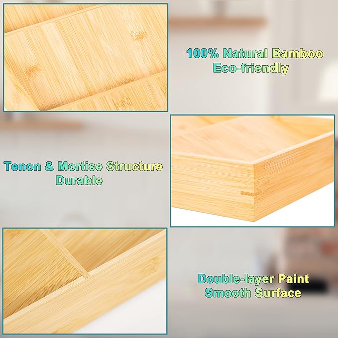Bamboo Spice Rack Organizer for Drawer 3 Tier Bamboo Spice Tray Cabinet for Kitchen Storage and Organizer (Pre-Measure Your Drawer)(1 Pack, Drawer)-Ruum Studio Home