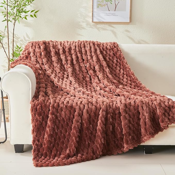 NEWCOSPLAY Super Soft Queen Blanket Coffee Premium Silky Flannel Fleece 3D Clouds Stylish Jacquard Lightweight Bed Blanket All Season Use 350GSM (Coffee, Queen(90"x90"))-Ruum Studio Home