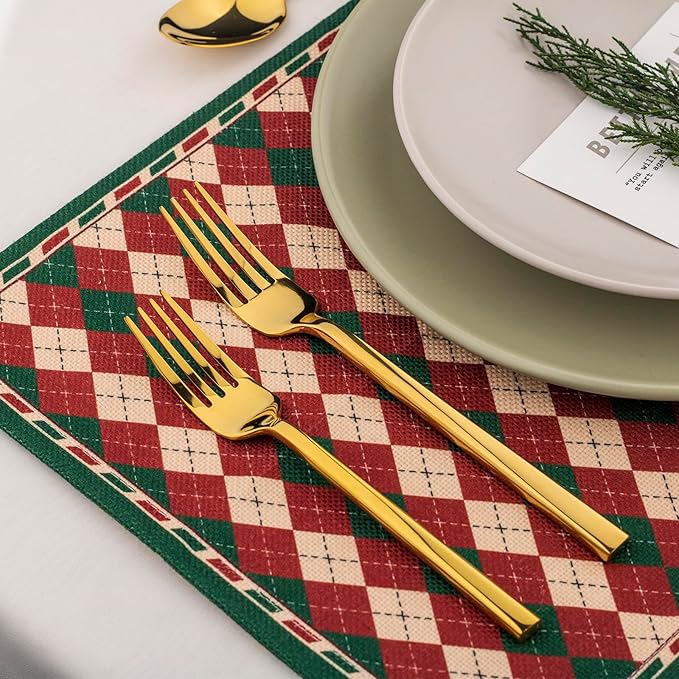 Alata Cube Gold 20-Piece Flatware Set, Forged Cutlery Set, Mirror Finish Silverware Service for 4, Stainless Steel Tableware with Square Handle for Home/Restaurant, Dishwasher Safe-Ruum Studio Home