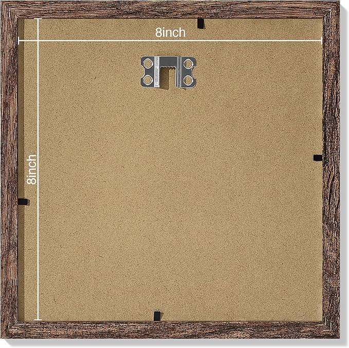 Vittanly 8x8 Picture Frames Set of 9, Shatter Resistant Plexiglass, Display 4x4 Pictures with Mat or 8x8 without Mat, Photo Frames for Wall Mount, Engineered Wood, Brown-Ruum Studio Home