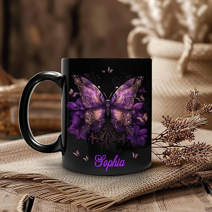 Hyturtle Personalized Purple Butterfly Mug - Butterfly Gifts For Women Lovers - Animal Gift For Bird Lover Her - Bird Gifts For Mom on Mother Day - Custom Name Coffee Cup Ceramic Mug 11 Oz 15 Oz-Ruum Studio Home