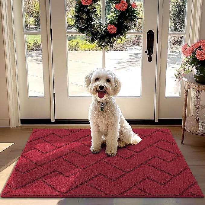 hicorfe Front Door Mat Outside Entrance,32"x40" Absorbent Muddy Dirt Resist Welcome Door Mats Outdoor Indoor,Stain and Fade Resistant,Non Slip Backing Entry Mat Doormat for Entryway(Red)-Ruum Studio Home