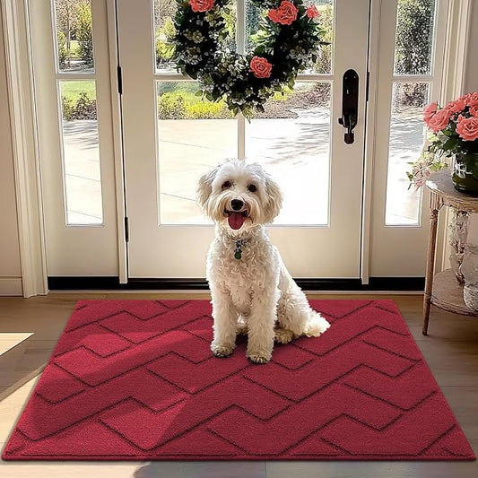 hicorfe Front Door Mat Outside Entrance,32"x40" Absorbent Muddy Dirt Resist Welcome Door Mats Outdoor Indoor,Stain and Fade Resistant,Non Slip Backing Entry Mat Doormat for Entryway(Red)-Ruum Studio Home