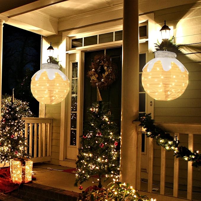 BRIGHTDECK Outdoor Christmas Ornaments, Lighted Pop-Up Outdoor Holiday Ball Decoration with 80 LED Lights, 8 Light Modes, Lighted Collapsible Holiday Decorations for Yard, Home(Beige)-Ruum Studio Home