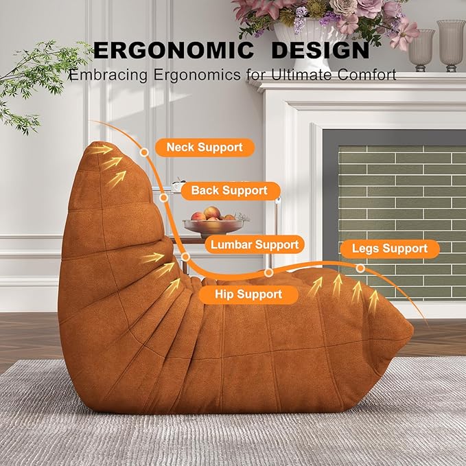 Full Foam Loveseat Sofa,Adults Bean Bag Chairs Floor Couch with Soft Waterproof Fabric,Armless Fireside Lounge Chair for Living Room,Apartment and Office (DarkOrange)-Ruum Studio Home