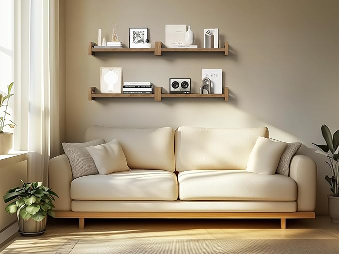 Vailando Floating Shelves for Wall, Set of 4 Solid Wood Wall Mounted Shelves, 16" Rustic Walnut Display Shelf for Bedroom, Living Room, Bathroom, Kitchen – Strong Load Capacity & Natural Pine-Ruum Studio Home