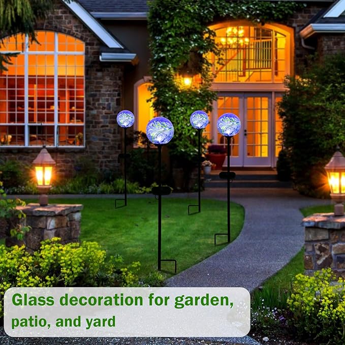 Solar Lights Outdoor Decorative Solar Outdoor Decorative Glass Ball Stakes Waterproof Garden Stake Glass LED Garden Globe Lights for Pathway Yard Lawn Decoration Blue-Ruum Studio Home
