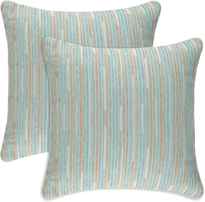 Yeiotsy Pillow Cases Blue, Pack of 2, Decorative Throw Pillow Covers Striped Bohemia Couch Cushion Covers for Sofa Home Decor (Light Blue, 18 X 18 Inches)-Ruum Studio Home