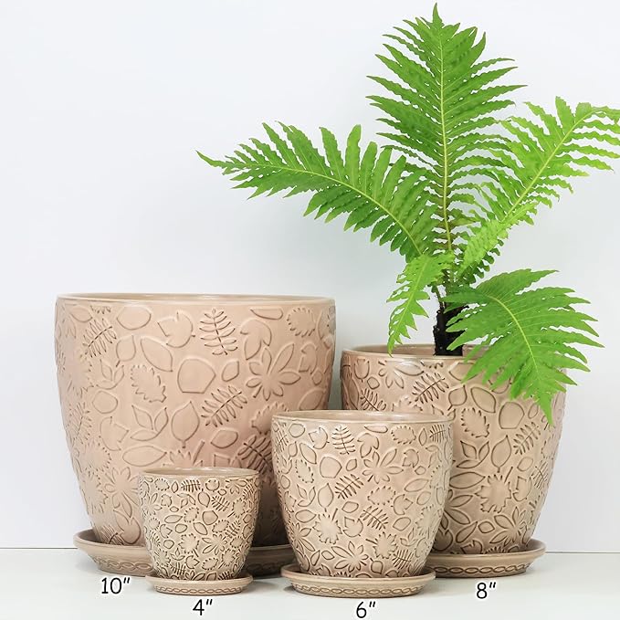 8 Inch + 6 Inch Retro Ceramic Planter Set of 2 with Drainage Hole and Saucer for Multiple Plants, Indoor-Outdoor Garden Pots for Succulent, Orchid, and Flower (Retro Peach)-Ruum Studio Home