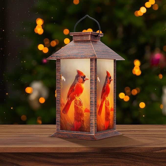 Solar Lanterns Outdoor, Waterproof Cardinal Garden Hanging Lanterns with LED Flickering Flameless Candles, Lantern Decor Birthday Gifts for Women Mom Grandma-Ruum Studio Home