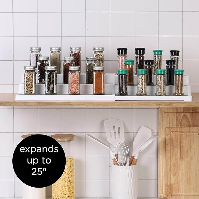 SIMPLEMADE 3-Tier Spice Rack Organizer - Versatile Storage Shelf for Kitchen, Bathroom, Bedroom & Office, Set of 2, Expandable White-Ruum Studio Home