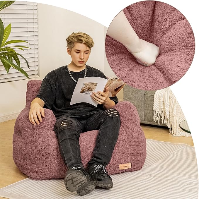 Bean Bag Chair with Filler, Bean Bag Sofa with Tufted Soft Stuffed Filling, Fluffy and Lazy Sofa, Comfy Cozy BeanBag Chairs with Memory Foam for Dorm, Apartment, Living Room (Red)-Ruum Studio Home