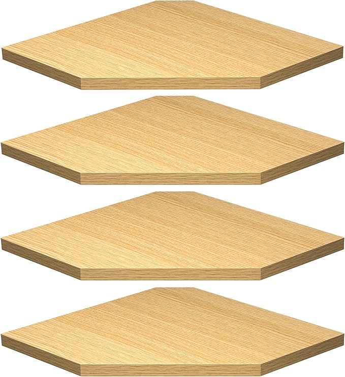 Corner Shelf Wall Mount, Corner Floating Shelves, Set of 4 Corner Wall Shelf Organizer, Rustic Wood Wall Storage Display Shelves for Living Room Bedroom Bathroom Kitchen, Oak-Ruum Studio Home
