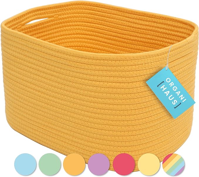 OrganiHaus Woven Storage Baskets for Organizing, Cotton Rope Organizer Bins for Shelves, Closet & Nursery, Dog Toy Basket, Decorative Bins for Toys, Towels & Books - 15x10x9, Orange-Ruum Studio Home