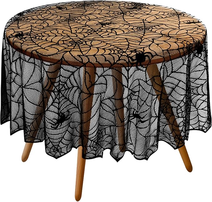 eZAKKA Round Halloween Tablecloth, 70 Inch Spider Webs Tablecloths Black Tablecloth Lace Fabric Table Cloths Spooky Table Cover for Parties Gothic Halloween Home Decorations-Ruum Studio Home