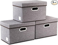 PRANDOM Foldable Storage Boxes with Lids [3-Pack] Linen Fabric Collapsible Storage Bins Organizer Containers Baskets Cube with Cover for Home Bedroom Closet Office Nursery (14.9x9.8x9.8)-Ruum Studio Home