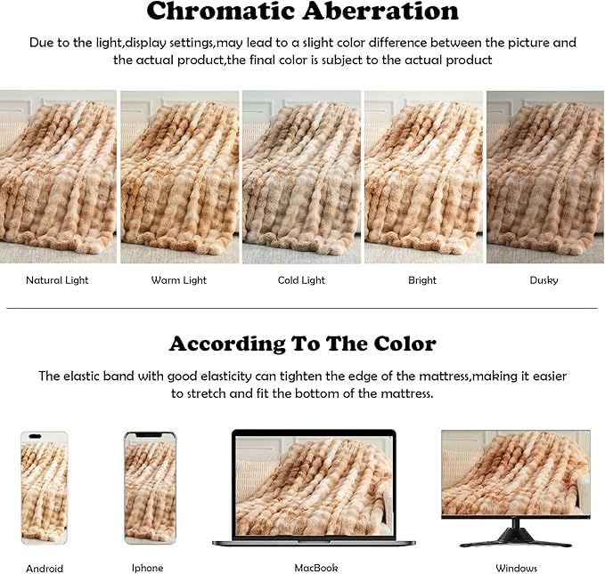 NEWCOSPLAY Faux Fur Throw Blanket Tie-dye Beige Luxury Fluffy Thick Warm Bubble Blanket for Couch Sofa Bed 700GSM (Tie-dye Beige, Throw(50"x60"))-Ruum Studio Home