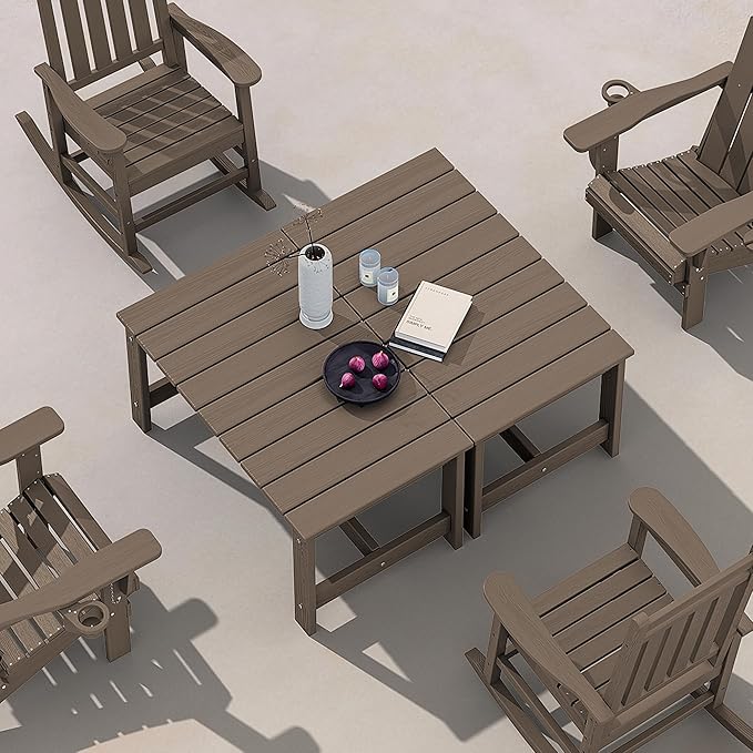 SERWALL HDPE Patio Coffee Table, Rectangle Outdoor Coffee Table, All Weather Patio Table for Deck, Pool, Balcony, Indoor or Outdoor Use, Coffee-Ruum Studio Home