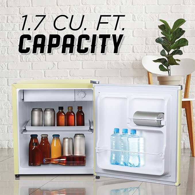 IBCR17SUN Compact, Energy Star Certified Small, Single Door Mini Fridge with Freezer Refrigerator, Standard (1.7 cu ft), Sun Yellow-Ruum Studio Home