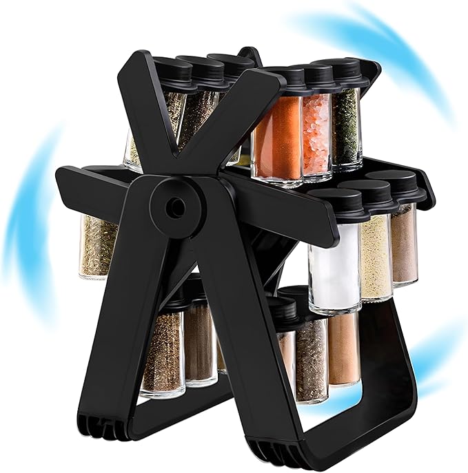 Rotating Spice Rack - Revolving Ferris Wheel Countertop Spice Organization with 18 Glass Spice Jars Countertop Spice Storage Rack for Families Kitchen-Ruum Studio Home