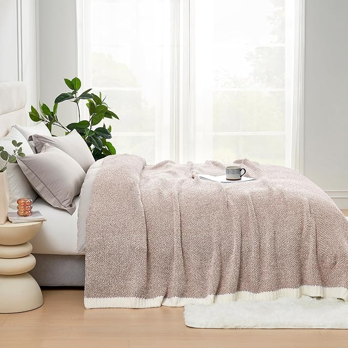 Snuggle Sac Queen Size Bedding Blanket Taupe,Super Soft Warm Microfiber Blankets Cozy Knit Fuzzy Plush Bed Blankets,Heather Taupe, 90x90 inches-Ruum Studio Home