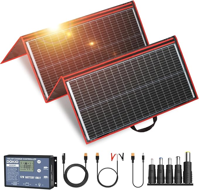 DOKIO 300W Portable Foldable Solar Panel Kit (21x40in, 17lb), with Separate Controller and Dual USB, Monocrystalline Charger for 12V Batteries, Power Stations, RV Camping Emergency Use-Ruum Studio Home