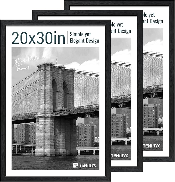 20x30 Poster Frame Set - 3 Pack, Textured Black Solid Wood Picture Frame, Wall Gallery Frame - Wall Hanging-Ruum Studio Home