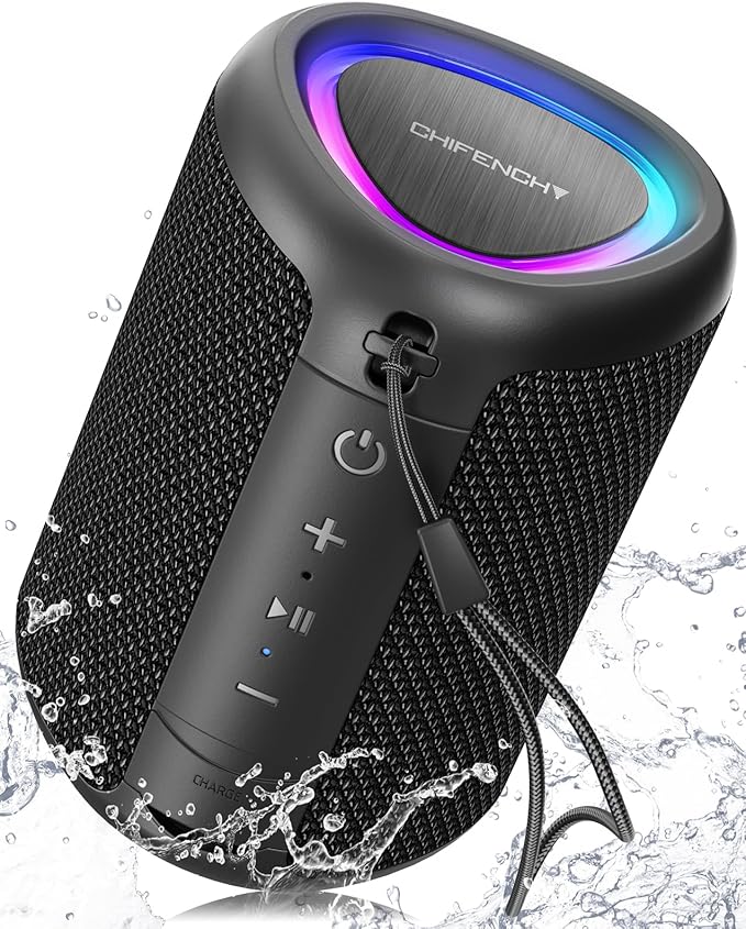 Portable Bluetooth Speaker with Lights, Stocking Stuffers, Powerful Crystal Clear Sound, IPX5 Waterproof, All Day Playtime, BT 5.3, TWS Paring, Small Wireless Speaker for Outdoor, White Elephant Gifts-Ruum Studio Home
