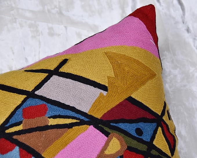 Kandinsky Modern Couch Pillow Cover - Yellow Gold | Abstract, Contemporary, Outdoor, Mid Century Chair Cushions | Handmade Wool Size 18x18-Ruum Studio Home